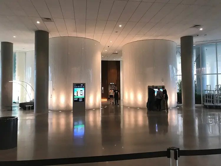 Lobby and elevator at Universal\'s Aventura Hotel\