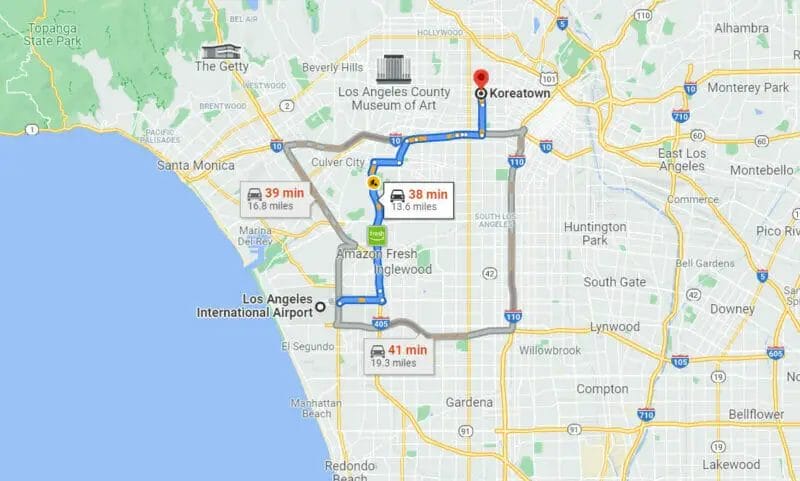 How to get from LAX to Koreatown\